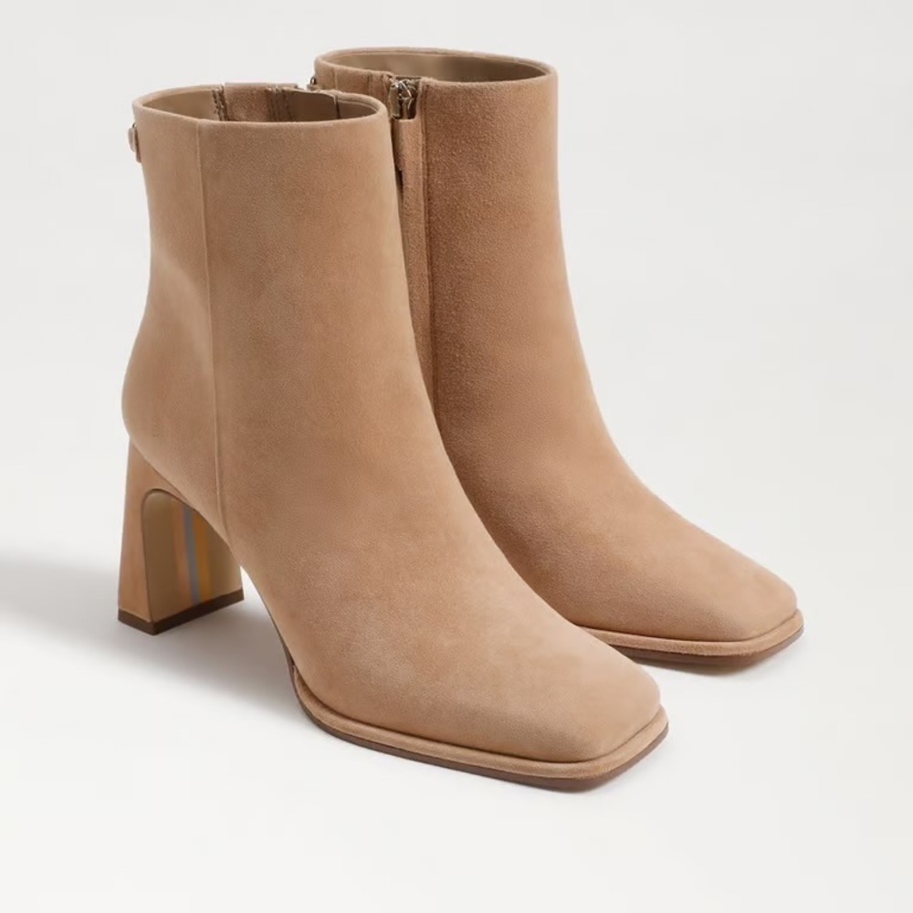 Sam Edelman Irie Tan Suede Square Toe Ankle Boots Block Heel 8.5M